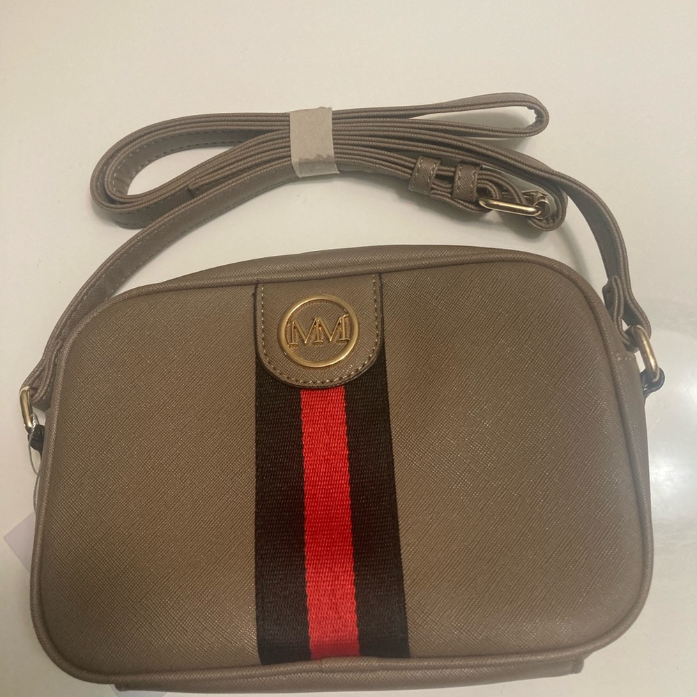 Marilyn Monroe Taupe Crossbody Bag with Red & Black Stripe - Picture 3 of 4